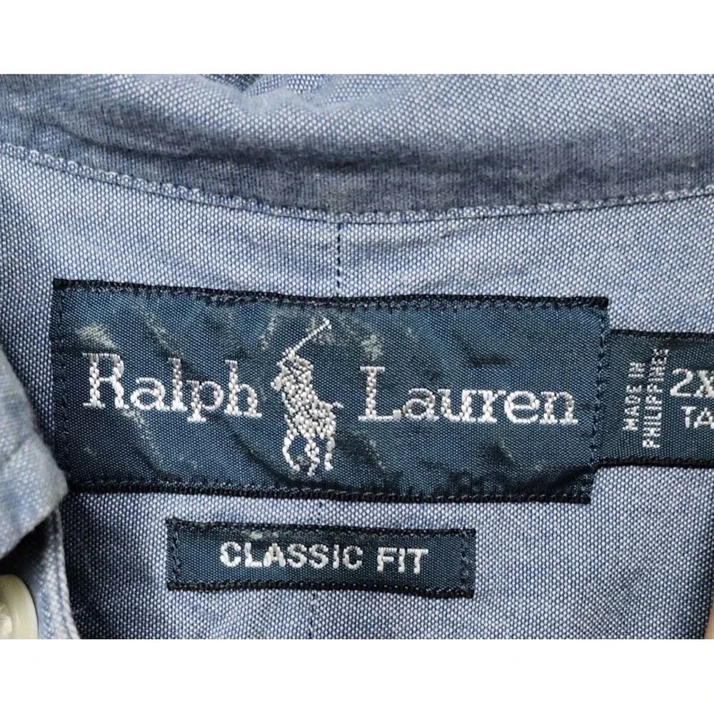 Ralph Lauren Classic Fit Blue Short Sleeve Button Up 2XLT Preppy